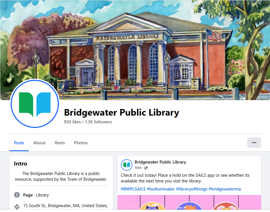 Image of Bridgewater Public Library Facebook Page.