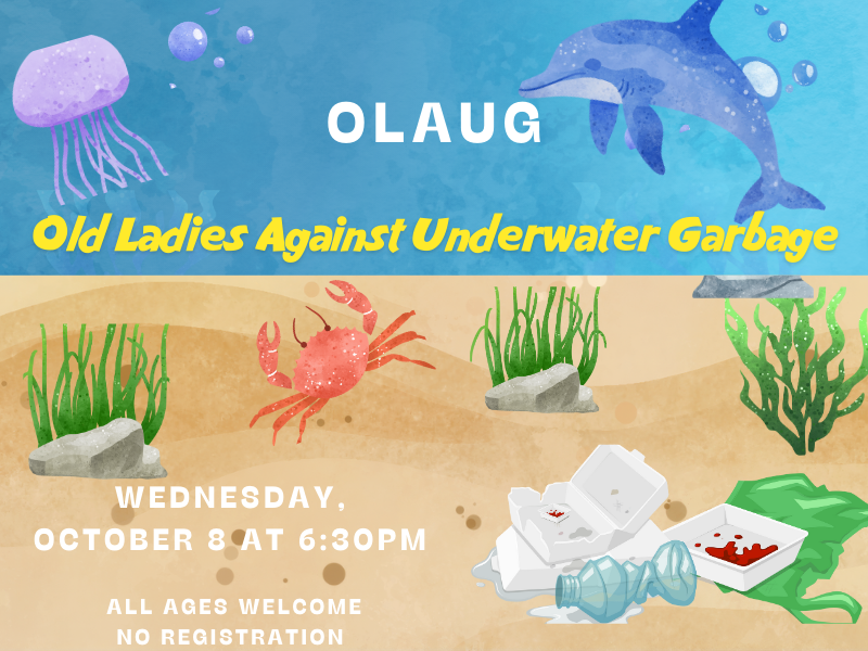 Trash in the ocean with sea creatures