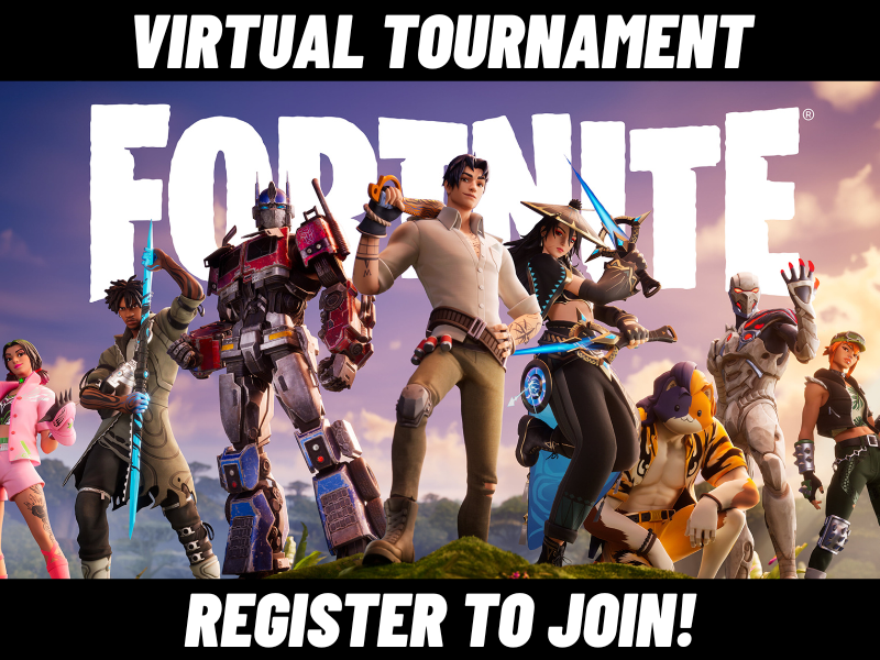 image of fortnite poster. text reads virtual tournament. register to join!