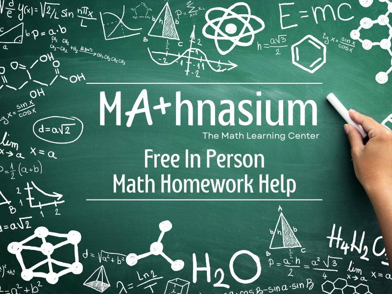 image of math equations. text reads mathnasium the math learning center. free in person math homework help