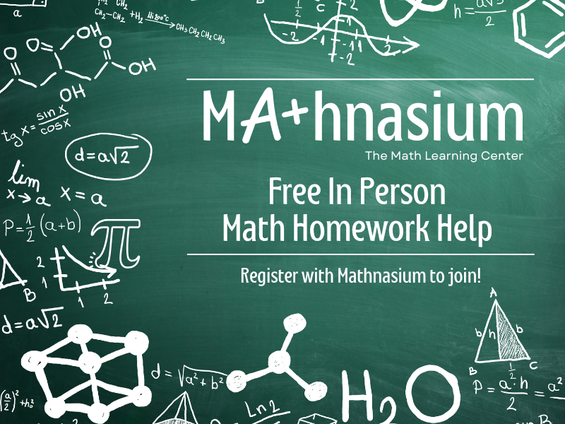 image of chalkboard with equations. text reads mathnasium the math learning center. free in person math homework help. register with mathnasium to join!