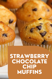 chocolate chip strawberry muffins image with text that reads strawberry chocolate chip muffins