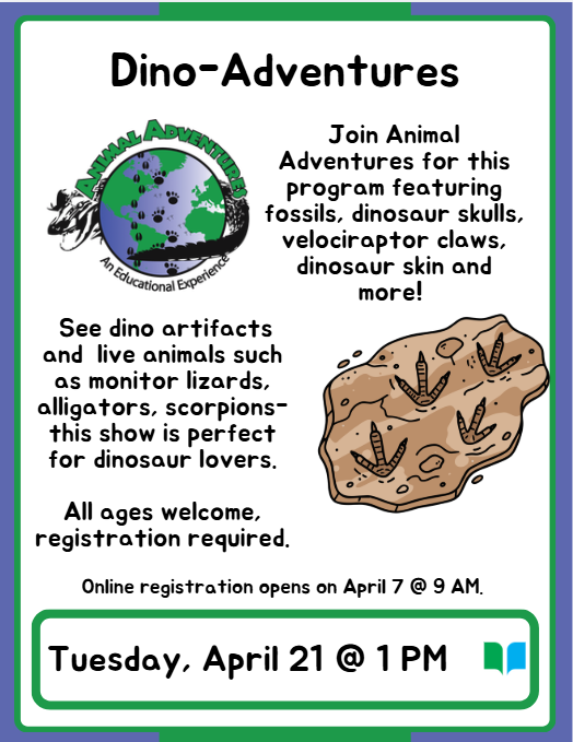  See dino artifacts and  live animals such as monitor lizards, alligators, scorpions- this show is perfect for dinosaur lovers.  All ages welcome, registration required