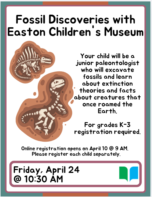 Your child will be a junior paleontologist who will excavate fossils and learn about extinction theories and facts about creatures that once roamed the Earth.  For grades K-3 registration required