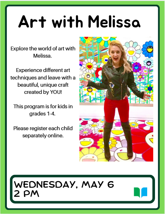 Experience different art techniques and leave with a beautiful, unique craft created by YOU!  This program is for kids in grades 1-4. 