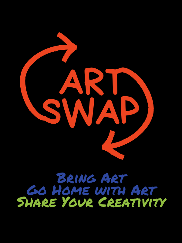 black background with text that reads Art Swap Bring Art Go Home with Art Share Your Creativity