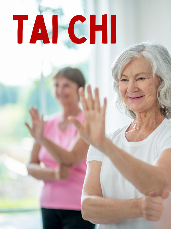 two women doing tai chi with text that reads tai chi