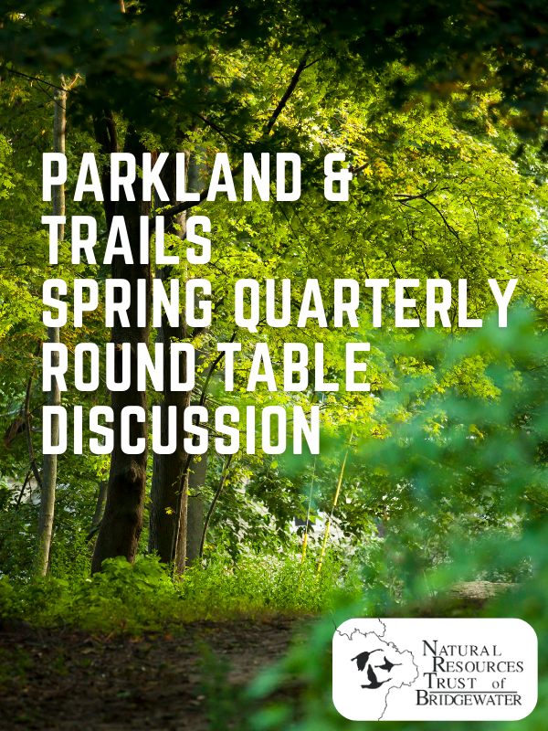 trees image with text that reads parkland & trails spring quarterly round table discussion