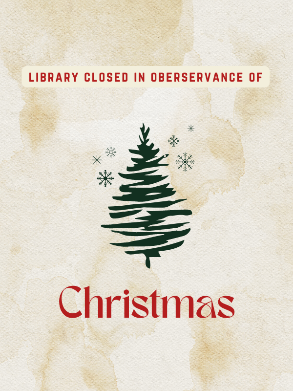 tree drawing with text that reads library closed in observance of christmas