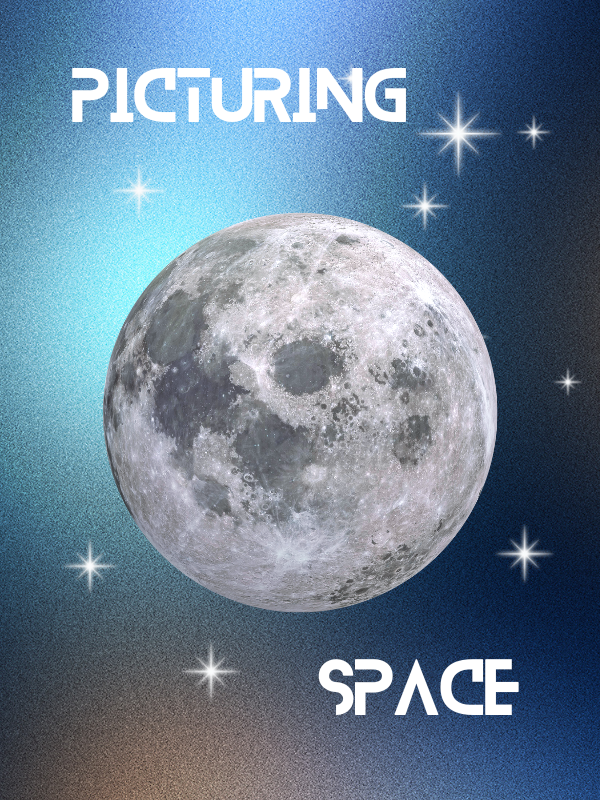 moon with stars around it and text that reads picturing space