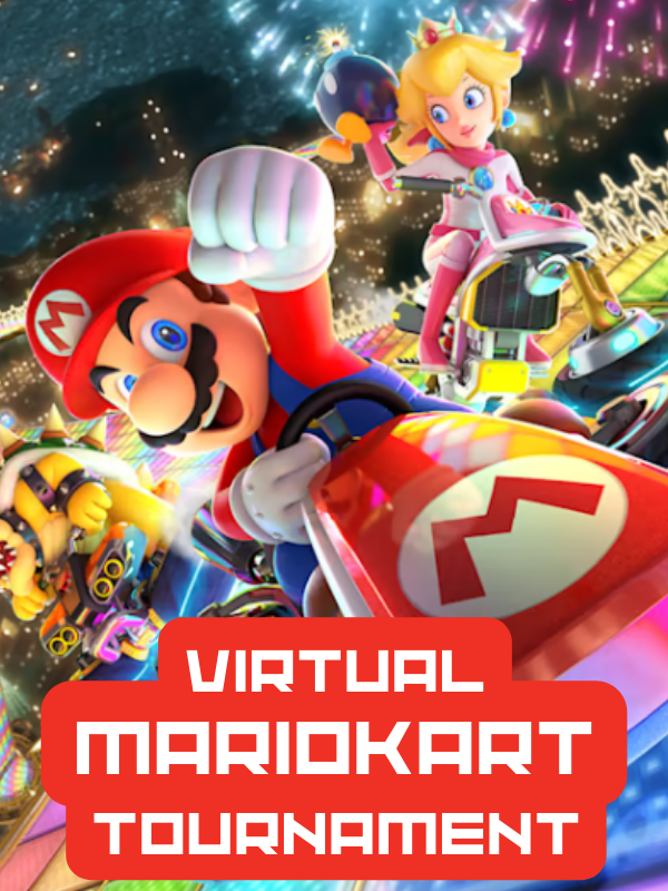 mariokart 8 image with text that reads virtual mariokart tournament