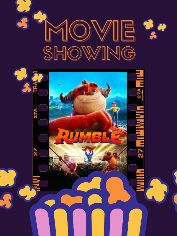 rumble movie cover with text that reads movie showing 