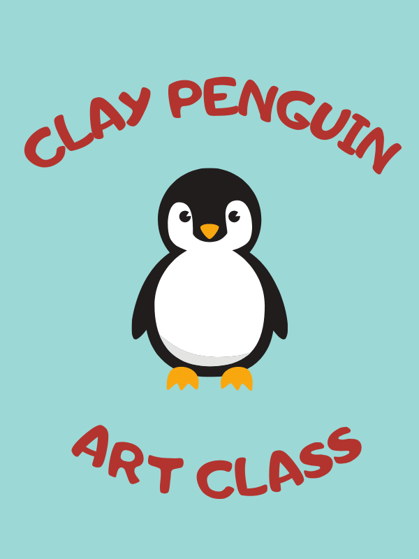 penguin with text that reads clay penguin art class