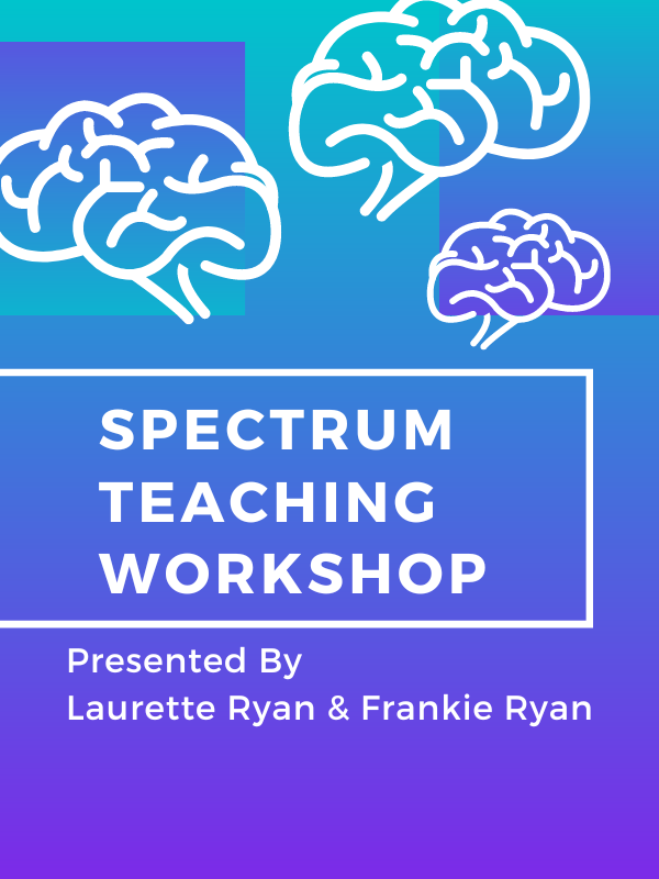 Image includes: brain outlines. Text Reads: Spectrum Teaching Workshop. Presented by Laurette Ryan and Frankie Ryan. 