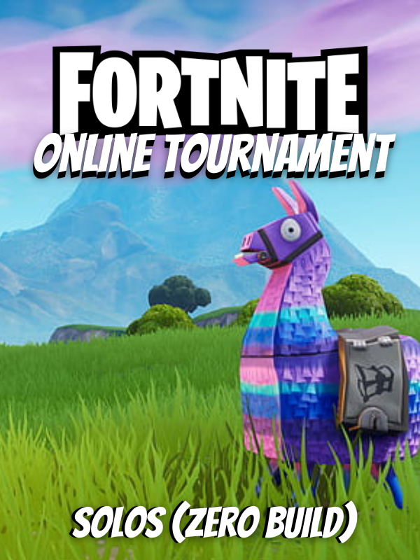 fortnite llama imagery with text that reads fortnite online tournament solos (zero build)