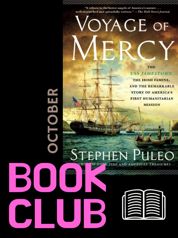 voyage of mercy book cover image with text that reads book club october