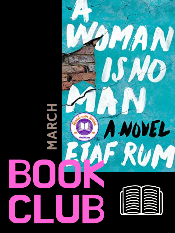 a woman is no man book cover with text that reads book club march