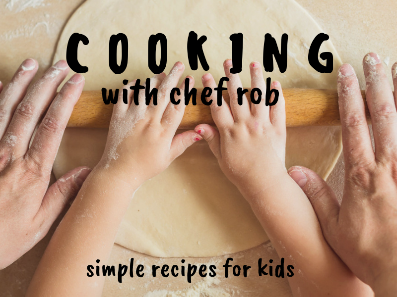 child and adult hands rolling dough image with text