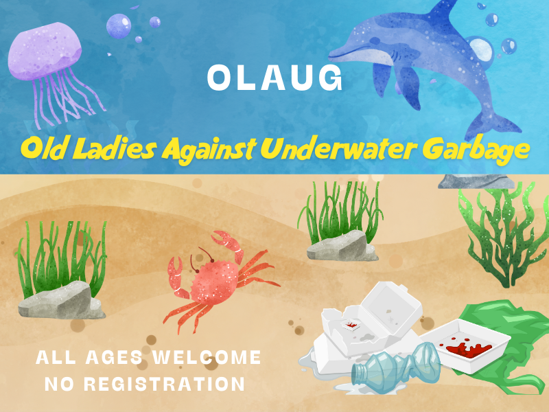 Trash in the ocean with sea creatures